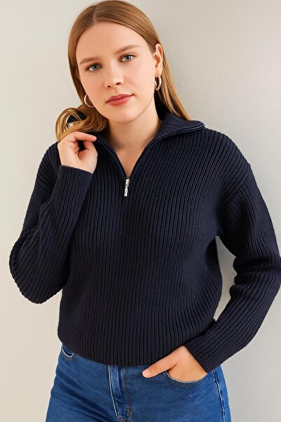 NewCabin New Season Women's Half Zip Rib Knitwear Sweater