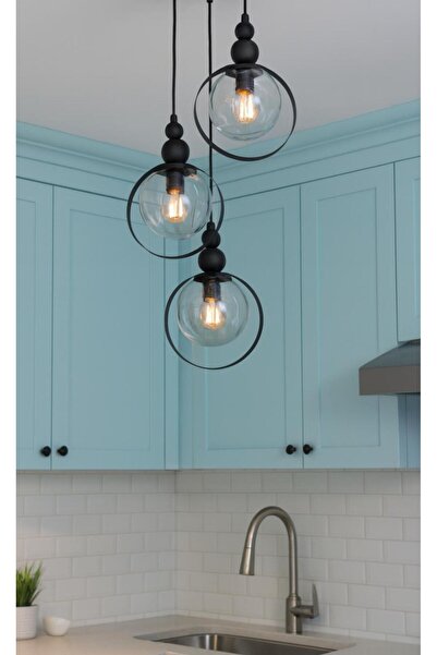 VENON AYDINLATMA DOĞA 3 LÜ SARKIT CAMLI SİYAH (GLOP FÜME) AVİZE Sarkıt Avize ...