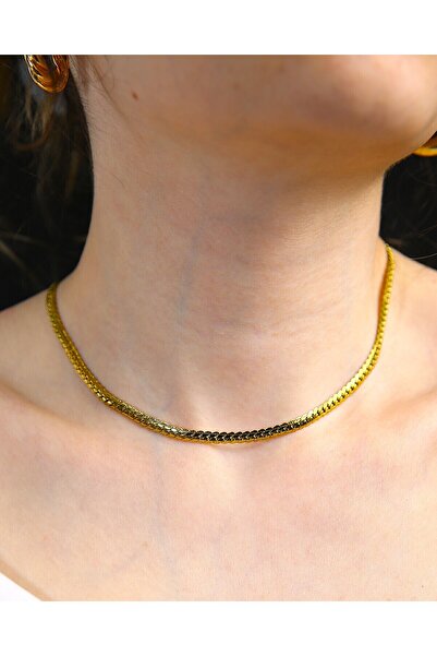 MARCİELO Accessories Çelik Unisex Yassı Yılan Lazer Desenli Altın Renk Kolye ...