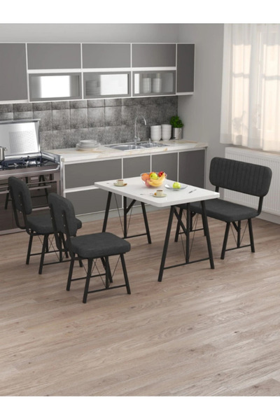 Desire Yeften White Kitchen Table 70x110, Kitchen Table Set, Dining Table, 2 Chairs 1 Bench