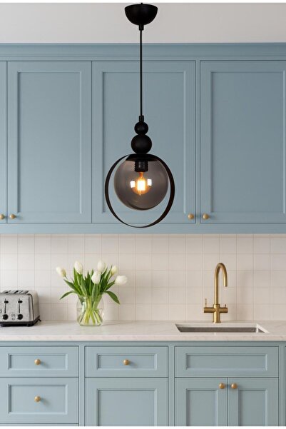 VENON Doğa Tekli Siyah Füme Glop Camlı Avize Sarkıt Avize Mutfak Yatak Odası ...