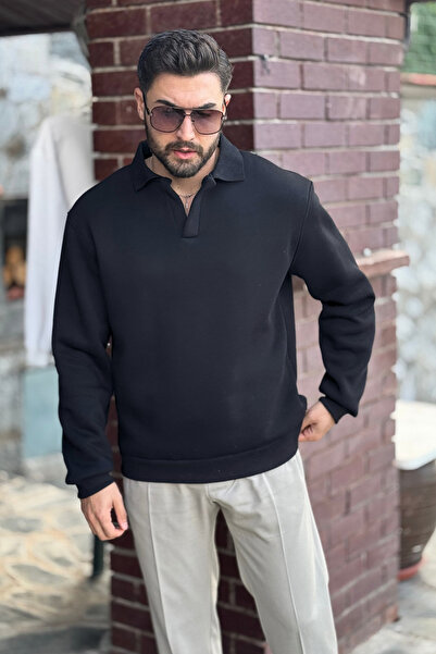 GUARAZ Мъжки суичър с черна поло яка от мека и плътна материя