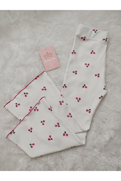 Babyelisco Kiraz desenli İspanyol paça çocuk tayt lastikli bel pamuklu kumaş