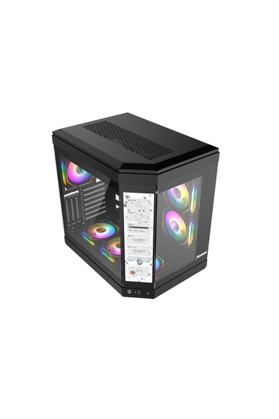 HOOK gaming case Titan 6 ARGB fans& 12" LCD High-Performance Tempered Glass PC Case with Integrated