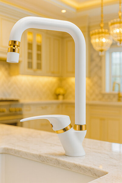 KUSTAR Lexus Gold White Kitchen Sink Faucet