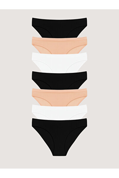 LİBELLA İÇ GİYİM Women's Cotton Lycra Bikini Panties 7 Pack - Black, White, Ecru, Skin Colors