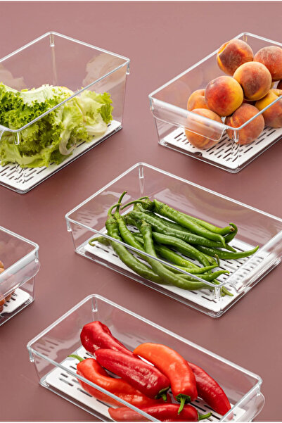 fitfiyat 3 Pieces Large Size Refrigerator Organizer with Lid and Strainer, Transparent Vegetable and Fruit Storage Container