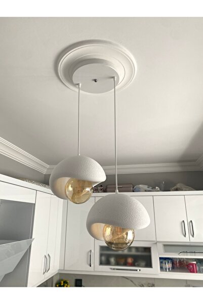 DREAM MODE Beton Görünümlü Modern Şık İskandinav Tarz 2 Başlı Avize (25cm) (R...