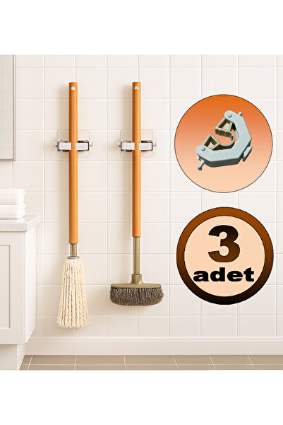 Felt Craft 3 adet çok amaçlı BEYAZ mop sapı tutucu, fırça, paspas askısı, düz...