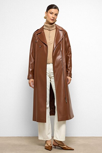 Olcay Δερμάτινο παλτό με φερμουάρ με χαμηλό μανίκι TABA 6759