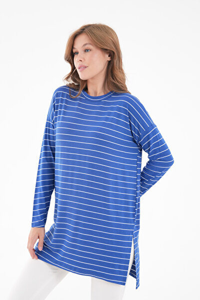 mermaya Premium Quality, Dark Blue, Striped, Combed Cotton Tunic.