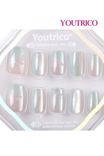 Youtrico 30 قطعة من أظافر الضغط، درع دائري قصير، فراشة الأحلام، أظافر صناعية على شكل أميرة، أظافر يومية أنيقة في المدينة