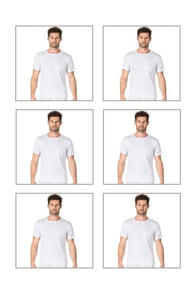 ÖZKAN underwear Özkan 0116 6 Pack Men's Ribbed Flexible Comfortable Closed Collar Half Sleeve Athlete Undershirt