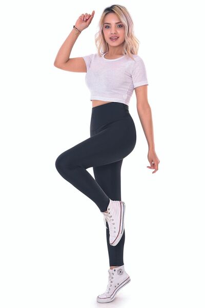 Kompedan Ss23 Women's Black Color High Waist Stretch Knitted Tights