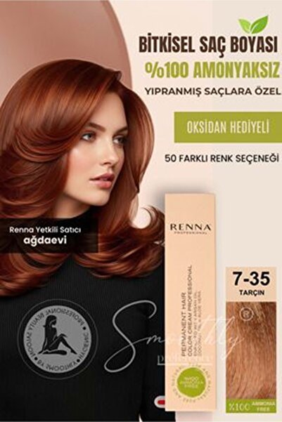Renna AMONYAKSIZ Bitkisel Yıpranmış Saçlar İçin Saç Boyası 7-35 Tarçın 60ml