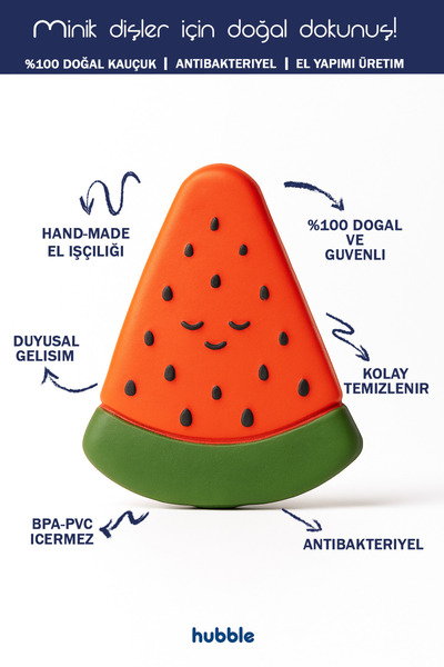 Hubble Bebek Diş Kaşıyıcı Ve Oyuncak - Karpuz Şekilli Dişlik (%100 DOĞAL KAUÇUK)