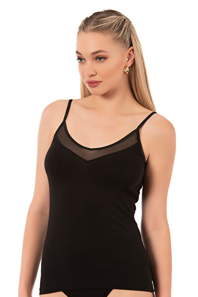 ÖZKAN underwear Özkan 22813 Γυναικείο βαμβακερό μοντάλ τούλι με λεπτομέρεια εσώρουχο με λεπτό λουράκι