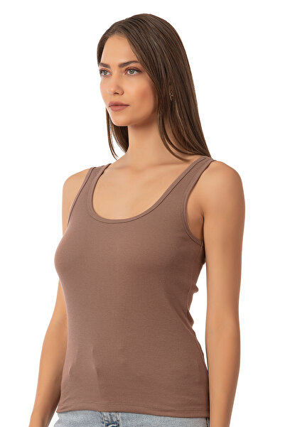 ÖZKAN underwear Özkan 26815 Women's Soft Cotton Camisole Ribbed Flexible Comfortable Thick Strap Knitted Tank Top Blouse