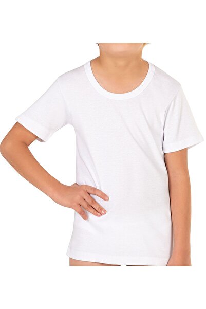 ÖZKAN underwear Özkan 0803 3-Pack Boys' 100% Cotton Ribbed Flexible Comfortable Short Sleeve Wide Collar Undershirt Undershirt