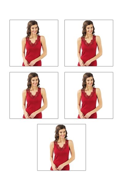 ÖZKAN underwear Özkan 2001 - Pack of 5 Women's Laced Cotton Ribbed Magnolia Tank Top