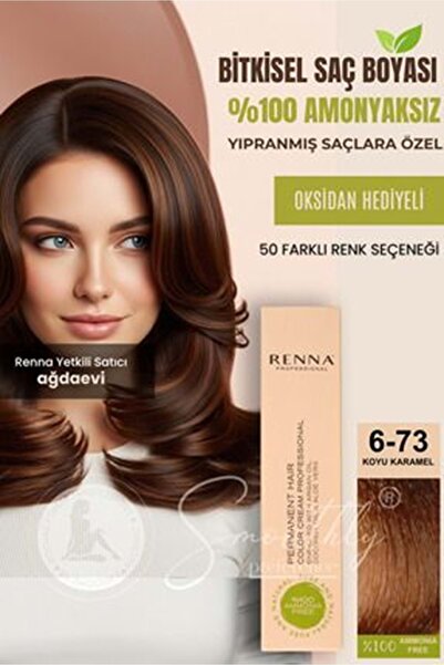 Renna AMONYAKSIZ Bitkisel Yıpranmış Saçlar İçin Saç Boyası 6-73 KOYU KARAMEL ...