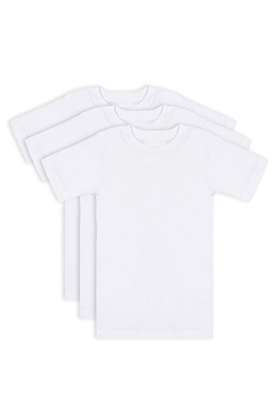 ÖZKAN underwear Özkan 0706 3 Pack Boy's 100% Cotton Ribbed Flexible Comfortable Half Sleeve Closed Collar Undershirt T-Shi