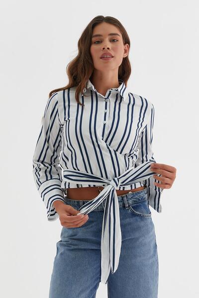 MARKALİSTE Πουκάμισο με λευκό ριγέ δεμένο στη μέση