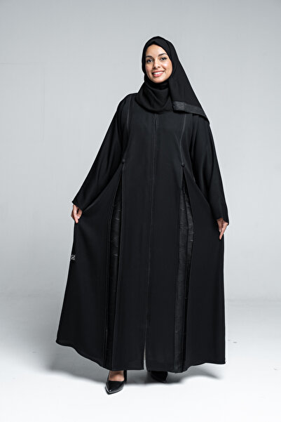 LAVİNİA Women's abaya from Lavinia, Internet fabric with jacquard and front-back triangular cord accents.