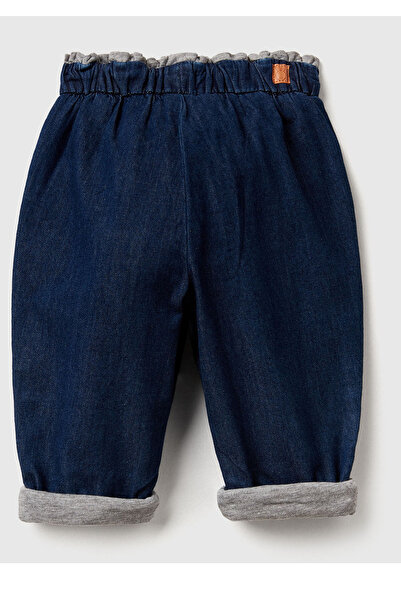 United Colors of Benetton Baby Navy Blue Logo Label Lined Elastic Waist Drawstring Denim Pants