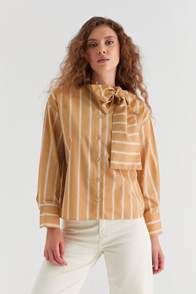 MARKALİSTE Camel Diana Neck Tie Shirt