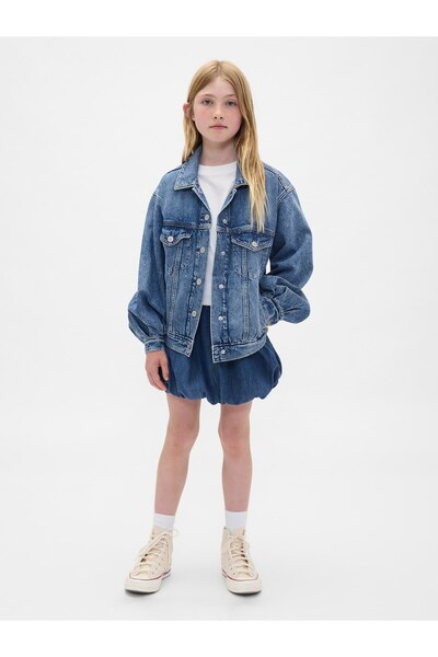 GAP Kız Çocuk Mavi Kids Denim Bubble Şort