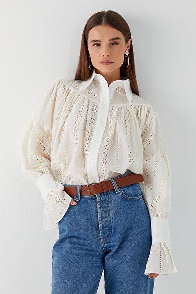 MARKALİSTE Scallop Detailed Shirt Ecru
