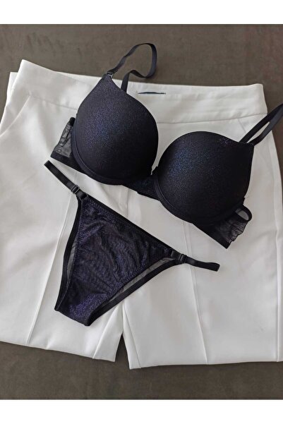 womensWorld1 Black Bra Set with Silvery Silver Support