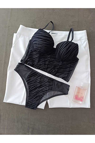 womensWorld1 Черен бюстие с тюл с зебра мотив