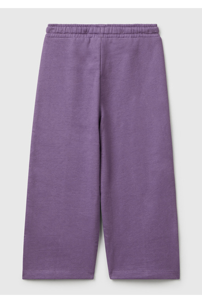 United Colors of Benetton Girl's Purple Stitching Detailed Drawstring Waist Wide Leg Sweatpants
