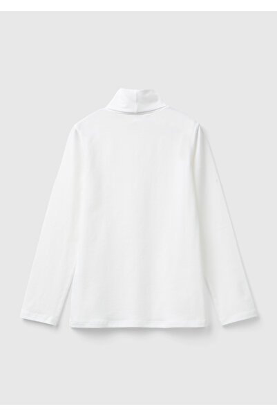 United Colors of Benetton Girl's Ecru Turtleneck Basic T-Shirt
