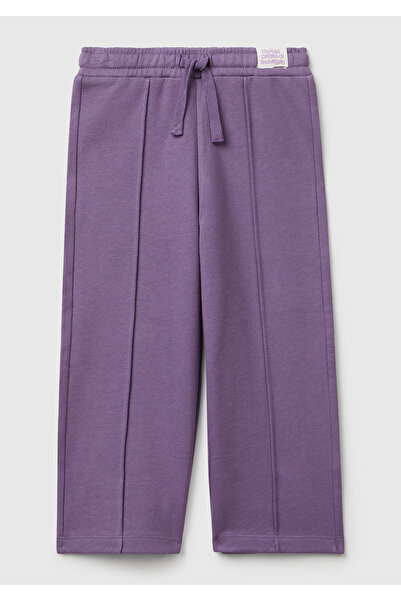 United Colors of Benetton Girl's Purple Stitching Detailed Drawstring Waist Wide Leg Sweatpants