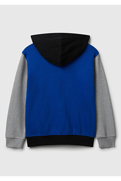 United Colors of Benetton Boy's Pink-Lilac Zippered Hooded Sweatshirt with Logo Detail on the Front