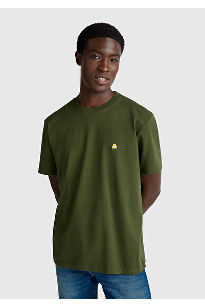 United Colors of Benetton Men's Dark Green 100% Cotton Benetton Logo Crew Neck T-Shirt