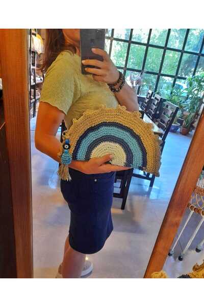 Satori Design Nazar Boncuklu El yapımı D Model Clutch Çanta (Astarlı)