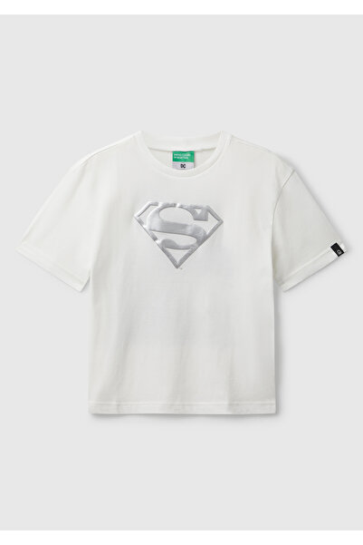 United Colors of Benetton Boy's Ecru Superman Printed Logo Label T-Shirt