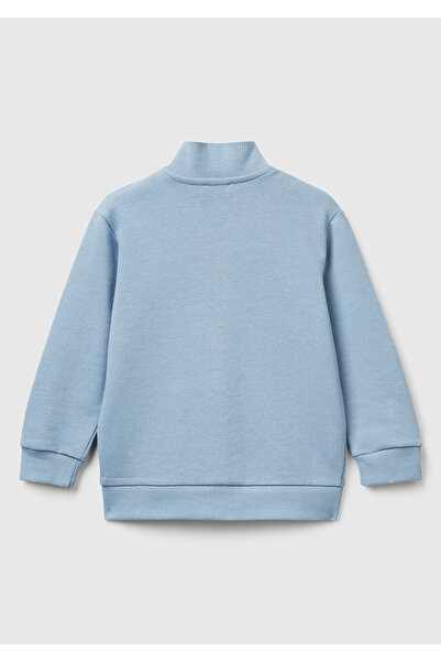 United Colors of Benetton Boy's Blue Sweatshirt with Logo Detail and Front Zipper with Rib Detail