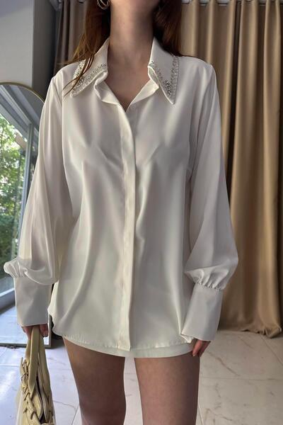 lizge giyim YAKA TAŞ DETAYLI BLUZ