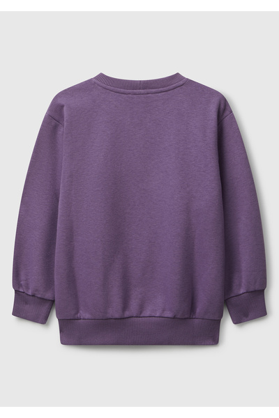 United Colors of Benetton Boy's Purple Crew Neck Relaxed Fit Sweatshirt with Illusion Effect on the Front