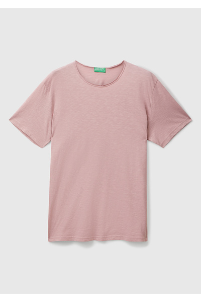 United Colors of Benetton Men's Pink Crew Neck Slub T-Shirt