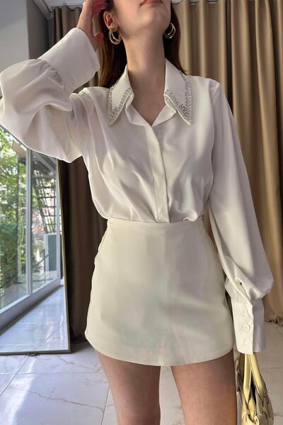 lizge giyim YAKA TAŞ DETAYLI BLUZ