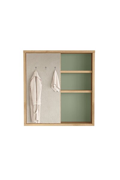 Yurupa Marble Aynalı Lavabo Üstü Banyo Dolabı Raflı Kapaklı 60cm Sepet-Ihlamur Yeşili MAR1-SY