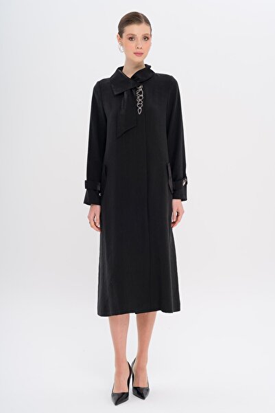 Olcay قبعة مودال غير مبطنة بياقة منديل وتفاصيل ضيقة، أسود 6750