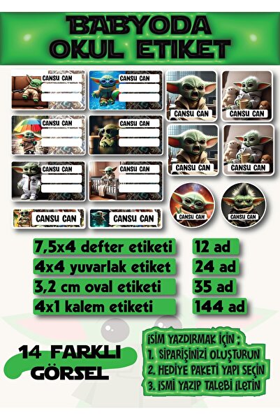 cakaybu Set de etichete pentru școală Baby Yoda - Etichete pentru caiet, crei...