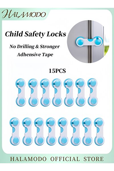 HALAMODO 15PCS Kid's Safety Locks Fridge Drawers Cupboard Locks Adhesive Cabinet Latches Multi-Purpose Locks